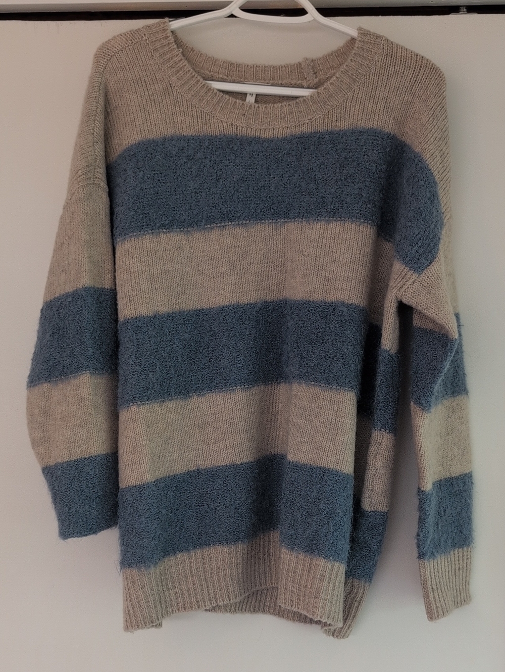 Maurices Striped Crewneck Sweater in Beige and Dusty Blue